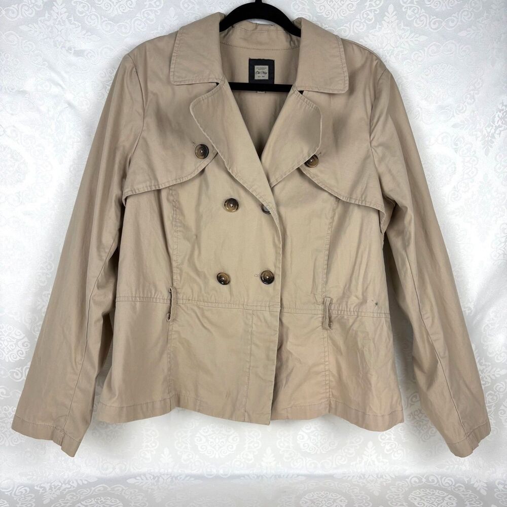 Old Navy Khaki Peacoat Double Breasted Trench Dark Academia Preppy Vtg Size XL